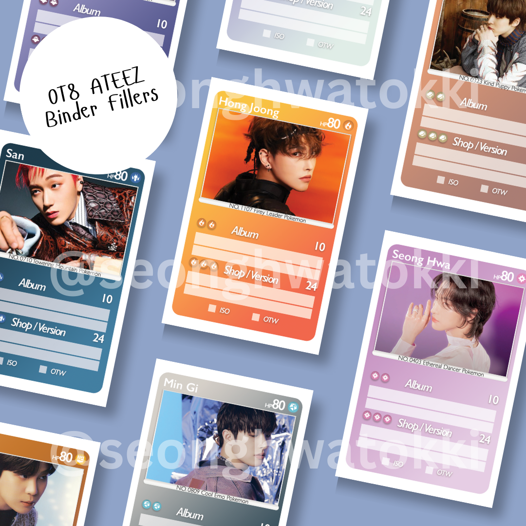 ATEEZ OT8 Poke-Inspired Binder Fillers for KPOP Collections ATEEZ OT8 Poke-Inspired Binder Fillers for KPOP Collections